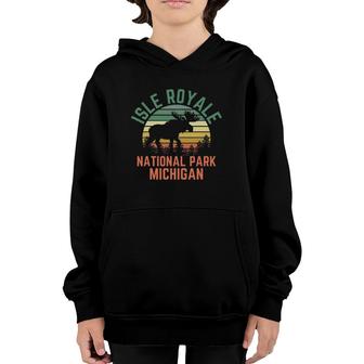Isle Royale National Park Michigan Moose Hiking Nature Retro Youth Hoodie | Mazezy