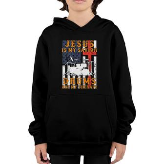 Jesus Is My Savior Drums Are My Therapy Vintage American Flag Youth Hoodie | Mazezy