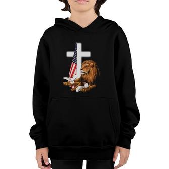 Jesus Lion Usa Flag Religious Picture Patriotic Christian Youth Hoodie | Mazezy