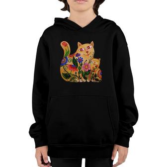 Joy Of Being Together Two Cute Cats Mother And Child Youth Hoodie | Mazezy