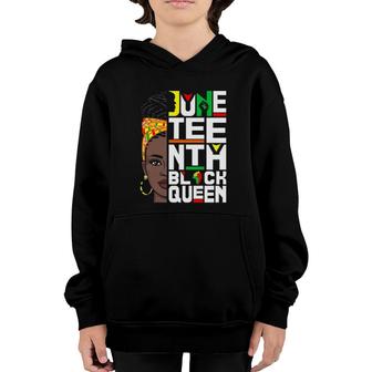 Juneteenth Black Queen Melanin Afro Headwrap African Map Raised Fist Youth Hoodie | Mazezy