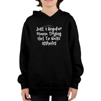 Just A Regular Mama Trying Not To Raise Assholes Gift Youth Hoodie | Mazezy