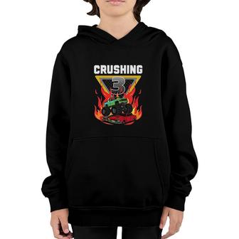 Kids Monster Truck Crushing I Am 3 Your Monster Truck 3th Birthday Youth Hoodie - Seseable