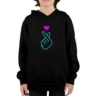 Kpop Finger Heart Symbol Blue Hand Kpop Inspired Love Youth Hoodie | Mazezy