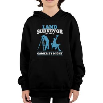 Land Surveyor By Day Gamer By Night Engineer Land Surveying Youth Hoodie | Mazezy