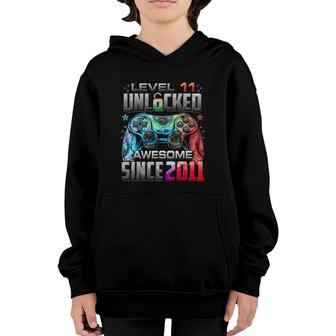 Level 11 Unlocked Awesome Since 2011 11Th Birthday Gaming Youth Hoodie | Mazezy