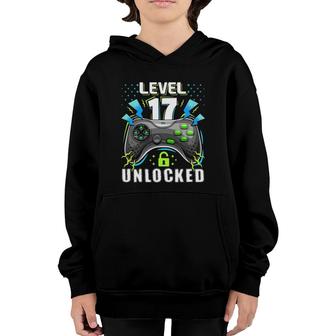 Level 17 Unlocked Retro Video Game 17Th Birthday Gamer Gift Youth Hoodie | Mazezy