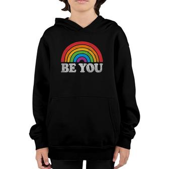 Lgbtq Be You Gay Pride Lgbt Ally Rainbow Flag Retro Vintage Youth Hoodie | Mazezy