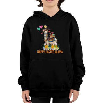 Llama Bunny Rabbit Eggs Hunting Colorful Egg Happy Easter Youth Hoodie | Mazezy