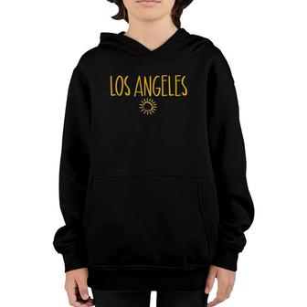 Los Angeles Sun Drawing Handwrittent Text Amber Print Youth Hoodie | Mazezy