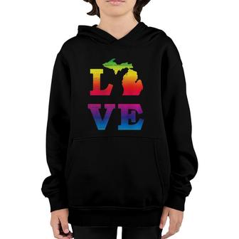 Love State Of Michigan Rainbow - Vintage Worn Look Youth Hoodie | Mazezy