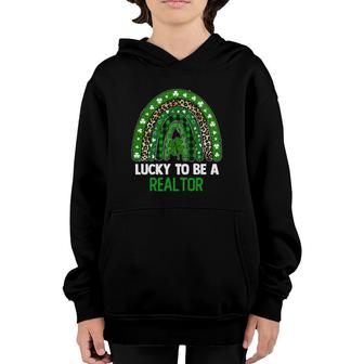 Lucky To Be A Realtor Leopard Rainbow St Patrick's Day Youth Hoodie | Mazezy