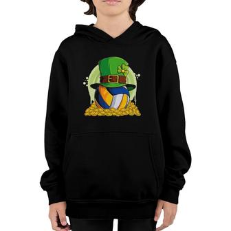 Lucky Volleyball Leprechaun Hat Pile Golden Coins Youth Hoodie | Mazezy
