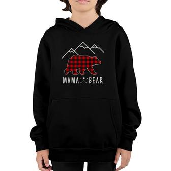 Mama Bear Gift - Buffalo Plaid Mama Bear Youth Hoodie | Mazezy