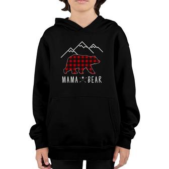 Mama Bear Gift - Buffalo Plaid Mama Bear Youth Hoodie | Mazezy