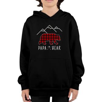 Mama Bear Gift - Buffalo Plaid Papa Bear Youth Hoodie | Mazezy
