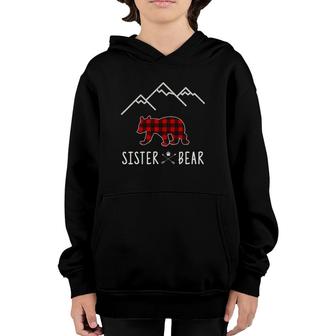 Mama Bear Gift - Buffalo Plaid Sister Bear Youth Hoodie | Mazezy
