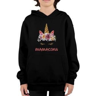 Mamacorn Unicorn Face Mother's Day Mom Floral Youth Hoodie | Mazezy