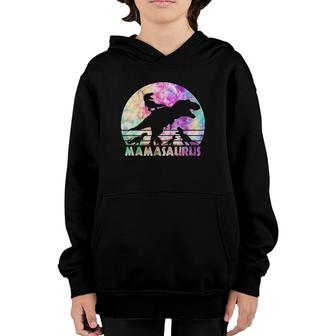Mamasaurus Tie Dye Sunset Funny Dinosaur Mother Of 4 Kids Youth Hoodie | Mazezy