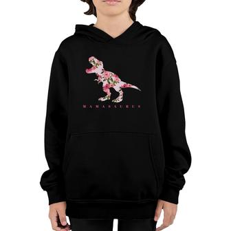 Mamasaurus With Cute Floral Dinosaur Youth Hoodie | Mazezy