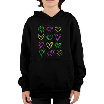 Mardi Gras Hearts Cute Carnival Parade Masquerade Party Youth Hoodie | Mazezy