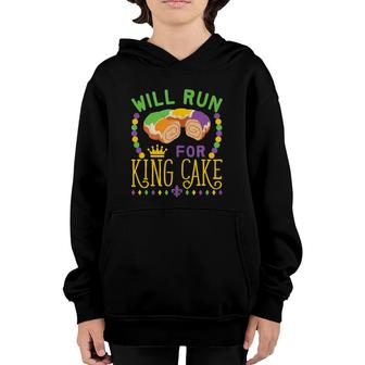 Mardi Gras Running Will Run For King Cake Funny Runner Youth Hoodie | Mazezy