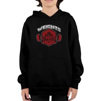Men Women Workout Training Weightlifter Weights Before Dates Youth Hoodie | Mazezy AU