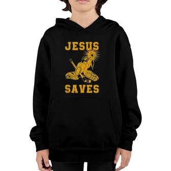 Mens Jesus Saves Ice Hockey Goalie Sport Religious Christian Youth Hoodie | Mazezy