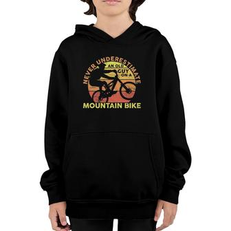 Mens Never Underestimate An Old Guy On A Mountain Bike Cycling Youth Hoodie | Mazezy