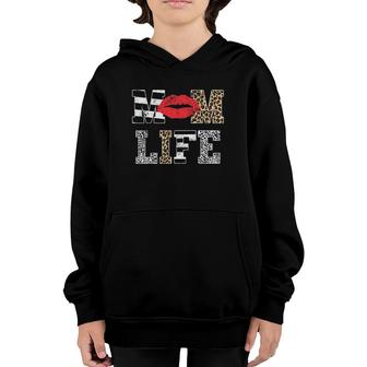 Mom Life Vintage Leopard Pattern Red Lips Mother's Day Youth Hoodie | Mazezy