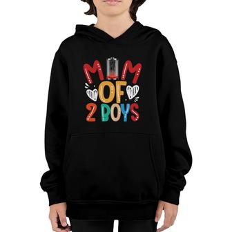 Mom Of 2 Boys Low Battery Tired Mom Heart Two Sons Mother's Day Youth Hoodie | Mazezy