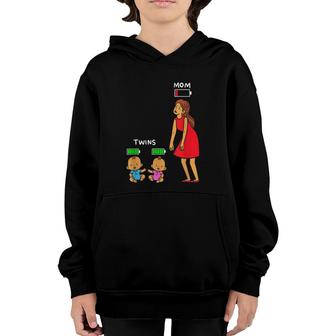 Mom Of Twins Tired Low Energy Mama Battery Charge Costume Youth Hoodie | Mazezy