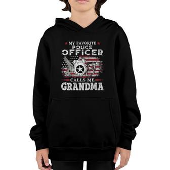 My Favorite Police Officer Calls Me Grandma Usa Flag Mother Youth Hoodie | Mazezy