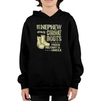 My Nephew Wears Combat Boots Dog Tags Proud Military Uncle Youth Hoodie | Mazezy