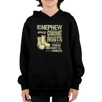 My Nephew Wears Combat Boots Dog Tags Proud Military Uncle Youth Hoodie | Mazezy