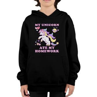 My Unicorn Ate My Homework Funny Youth Hoodie | Mazezy