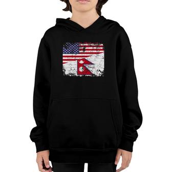 Nepalese Roots Half American Flag Nepal Youth Hoodie | Mazezy
