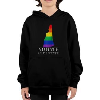 No Hate In My State New Hampshire Lgbt Pride Rainbow Gift Raglan Baseball Tee Youth Hoodie | Mazezy
