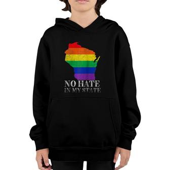No Hate In My State Wisconsin Map Lgbt Pride Rainbow Gift Raglan Baseball Tee Youth Hoodie | Mazezy UK