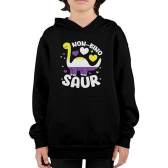 Non-Bino Saur Funny Non Binary Dinosaur Genderqueer Flag Youth Hoodie | Mazezy