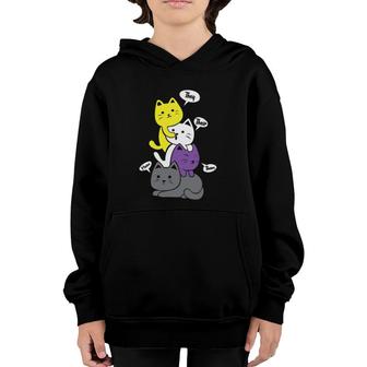 Nonbinary They Their Them Meow Cute Non-Binary Flag Kawaii Youth Hoodie | Mazezy
