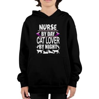 Nurse By Day Cat Lover By Night Youth Hoodie | Mazezy
