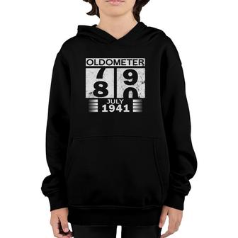 Oldometer 79-80 Born In July 1941 Funny 80Th Birthday Youth Hoodie | Mazezy