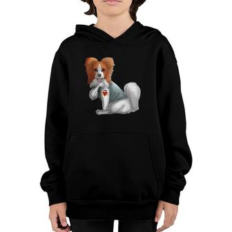 Papillon I Love Mom Tattoo Dog Funny Mother's Day Gift Youth Hoodie | Mazezy