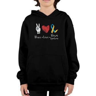 Peace Love Down Syndrome Awareness Ribbon Gifts Youth Hoodie | Mazezy UK