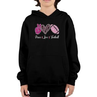 Peace Love Football Leopard In October We Wear Pink Youth Hoodie | Mazezy