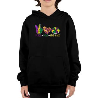 Peace Love King Cake Funny Mardi Gras Festival Party Youth Hoodie | Mazezy