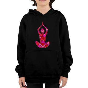 Pink Red Heart Valentine's Day Gift Zen Meditation Pose Yoga Youth Hoodie | Mazezy