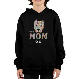 Pitbull Mom Gifts Dog Pit-Bull Mother Flowers Rose Pets Youth Hoodie | Mazezy