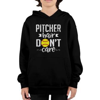 Pitcher Hair Don't Care Cute Softball Team Sports Youth Hoodie | Mazezy